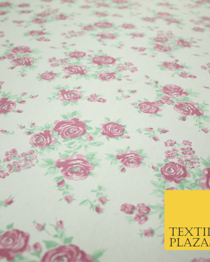 Ivory Pink Vintage Floral Print Soft Touch Stretch Jersey Fabric 56" 6728