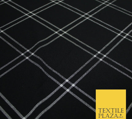 Black with White Check Print Soft Touch Stretch Jersey Fabric 56" 6598