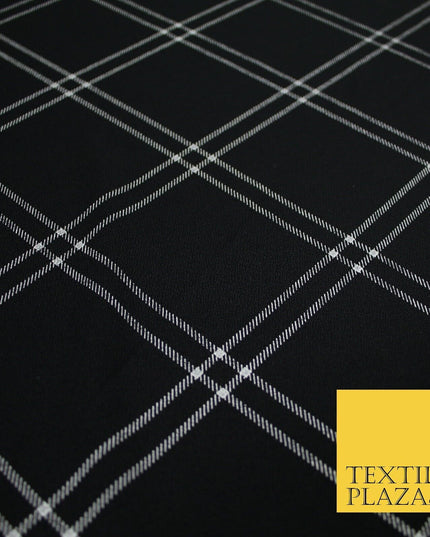 Black with White Check Print Soft Touch Stretch Jersey Fabric 56" 6598