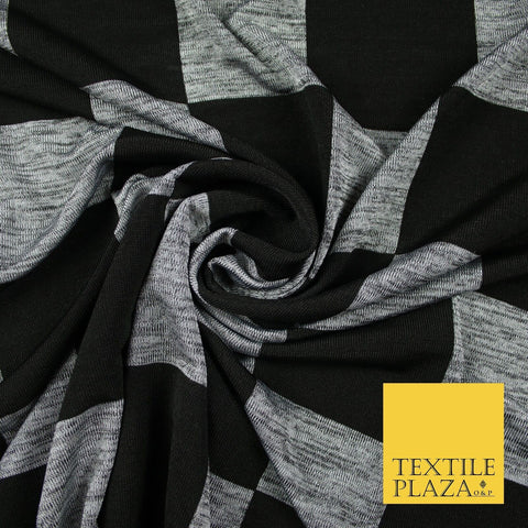 Black Grey Marl Check Print Soft Touch Stretch Jersey Fabric 56" 6595