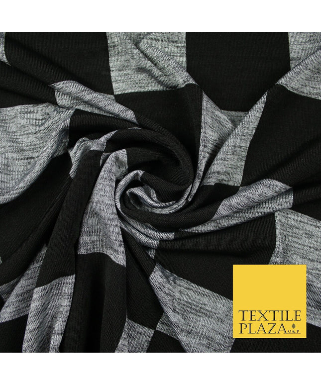 Black Grey Marl Check Print Soft Touch Stretch Jersey Fabric 56" 6595