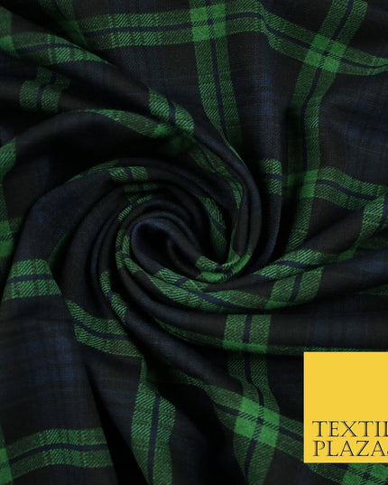 Green & Navy Blue Check Tartan Print Soft Touch Stretch Jersey Fabric 56" 6599
