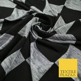 Black Grey Marl Check Print Soft Touch Stretch Jersey Fabric 56" 6595