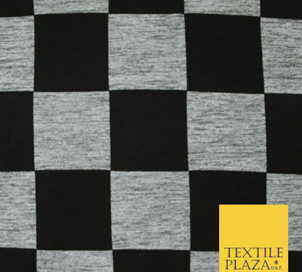 Black Grey Marl Check Print Soft Touch Stretch Jersey Fabric 56" 6595