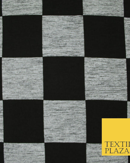 Black Grey Marl Check Print Soft Touch Stretch Jersey Fabric 56" 6595