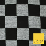 Black Grey Marl Check Print Soft Touch Stretch Jersey Fabric 56" 6595