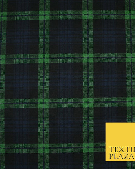 Green & Navy Blue Check Tartan Print Soft Touch Stretch Jersey Fabric 56" 6599