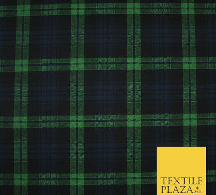 Green & Navy Blue Check Tartan Print Soft Touch Stretch Jersey Fabric 56" 6599