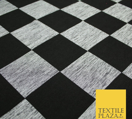Black Grey Marl Check Print Soft Touch Stretch Jersey Fabric 56" 6595