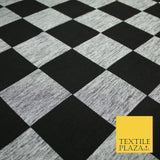 Black Grey Marl Check Print Soft Touch Stretch Jersey Fabric 56" 6595