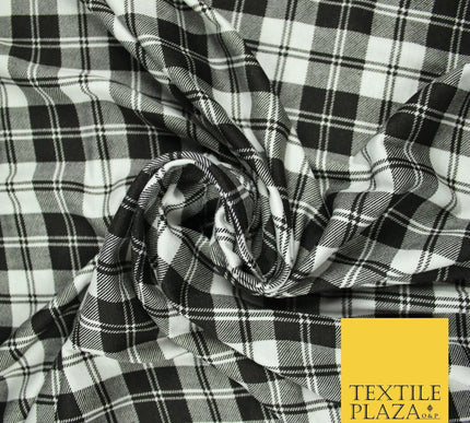 Black and White Check Tartan Print Soft Stretch Jersey Fabric 56" 6596