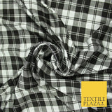 Black and White Check Tartan Print Soft Stretch Jersey Fabric 56" 6596