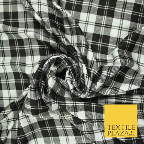 Black and White Check Tartan Print Soft Stretch Jersey Fabric 56" 6596