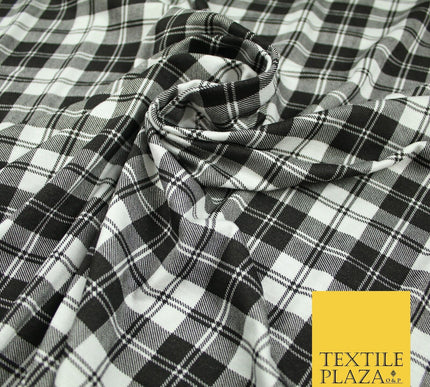 Black and White Check Tartan Print Soft Stretch Jersey Fabric 56" 6596