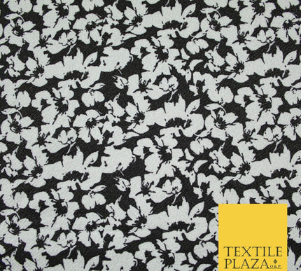 Black White Floral Ditsy Print Soft Touch Stretch Jersey Fabric 56" 6731