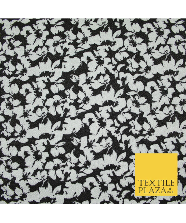 Black White Floral Ditsy Print Soft Touch Stretch Jersey Fabric 56" 6731