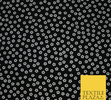 Black and White Ditsy Floral Print Soft Touch Stretch Jersey Fabric 56" 6737