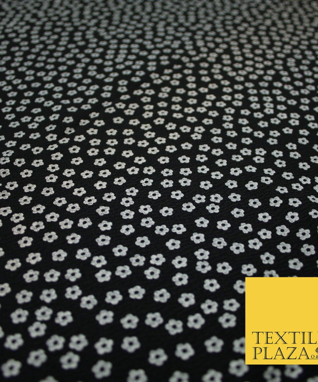 Black and White Ditsy Floral Print Soft Touch Stretch Jersey Fabric 56" 6737