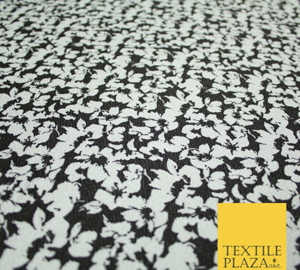 Black White Floral Ditsy Print Soft Touch Stretch Jersey Fabric 56" 6731