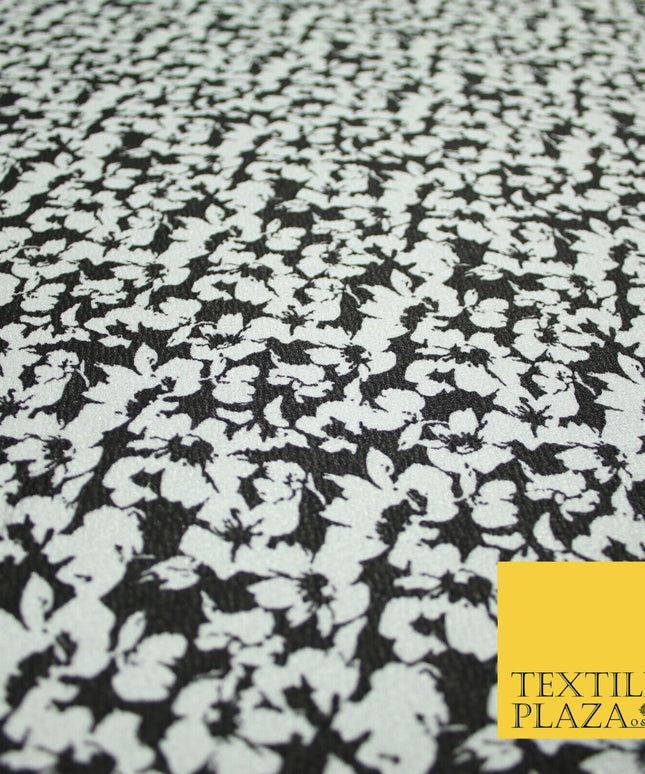 Black White Floral Ditsy Print Soft Touch Stretch Jersey Fabric 56" 6731