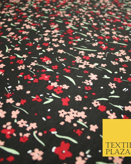 Black Peach Red Floral Ditsy Print Soft Touch Stretch Jersey Fabric 56" 6732