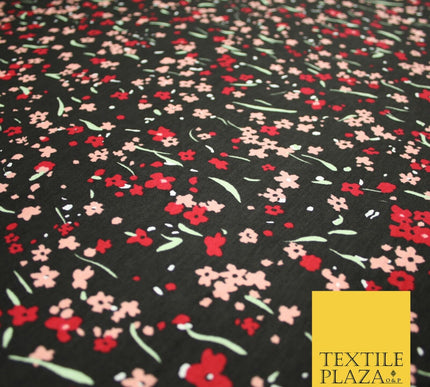 Black Peach Red Floral Ditsy Print Soft Touch Stretch Jersey Fabric 56" 6732