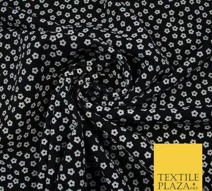 Black and White Ditsy Floral Print Soft Touch Stretch Jersey Fabric 56" 6737