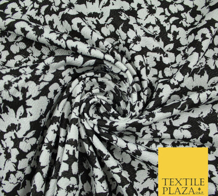 Black White Floral Ditsy Print Soft Touch Stretch Jersey Fabric 56" 6731