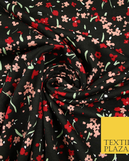 Black Peach Red Floral Ditsy Print Soft Touch Stretch Jersey Fabric 56" 6732