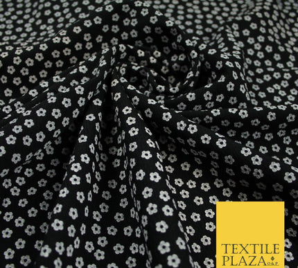 Black and White Ditsy Floral Print Soft Touch Stretch Jersey Fabric 56" 6737