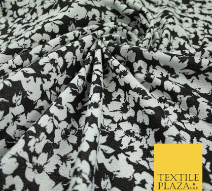 Black White Floral Ditsy Print Soft Touch Stretch Jersey Fabric 56" 6731