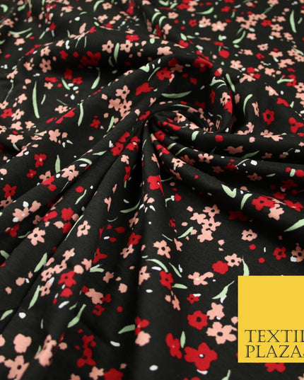 Black Peach Red Floral Ditsy Print Soft Touch Stretch Jersey Fabric 56" 6732