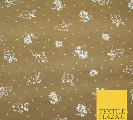 Sand Gold Ditsy Floral Polka Print Soft Touch Stretch Jersey Fabric 56" 6738