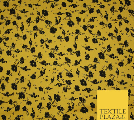 Mustard Ochre Black Ditsy Floral Print Soft Touch Stretch Jersey Fabric 56" 6736