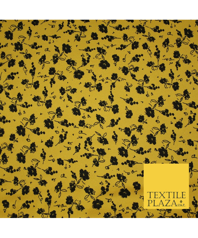 Mustard Ochre Black Ditsy Floral Print Soft Touch Stretch Jersey Fabric 56" 6736