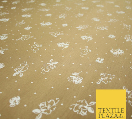 Sand Gold Ditsy Floral Polka Print Soft Touch Stretch Jersey Fabric 56" 6738