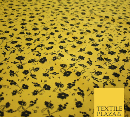 Mustard Ochre Black Ditsy Floral Print Soft Touch Stretch Jersey Fabric 56" 6736