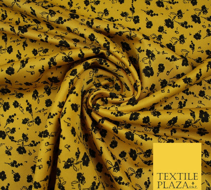 Mustard Ochre Black Ditsy Floral Print Soft Touch Stretch Jersey Fabric 56" 6736