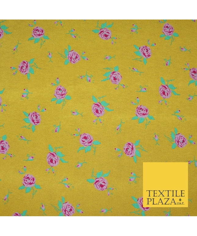 Ochre Pink Floral Ditsy Print Soft Touch Stretch Jersey Fabric 56" 6729