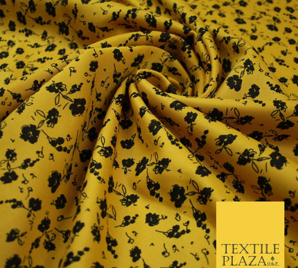 Mustard Ochre Black Ditsy Floral Print Soft Touch Stretch Jersey Fabric 56" 6736