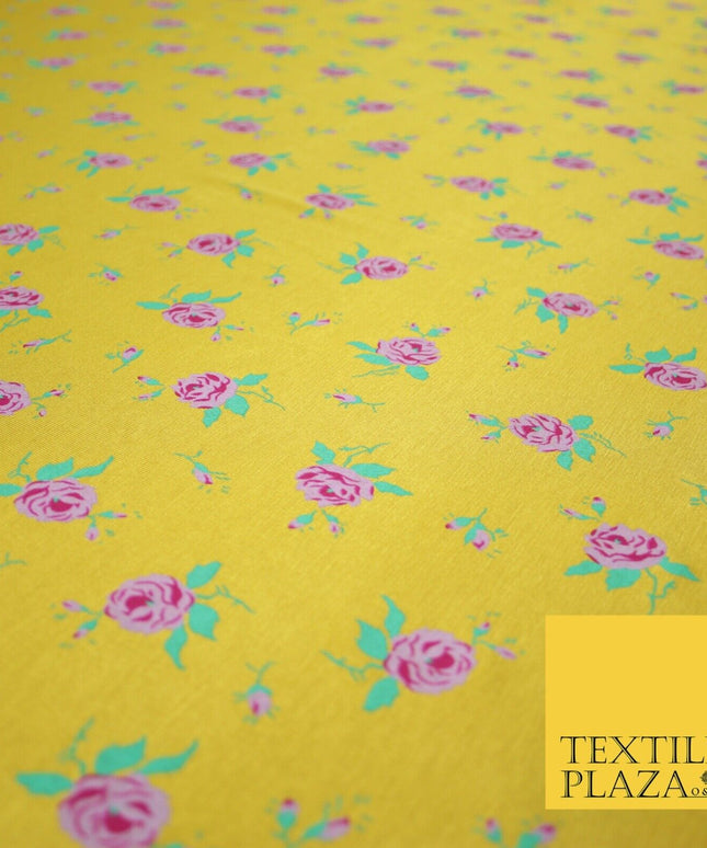 Ochre Pink Floral Ditsy Print Soft Touch Stretch Jersey Fabric 56" 6729
