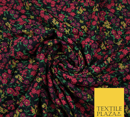 Black Ditsy Floral Mini Petals Print Soft Touch Stretch Jersey Fabric 56" 6734