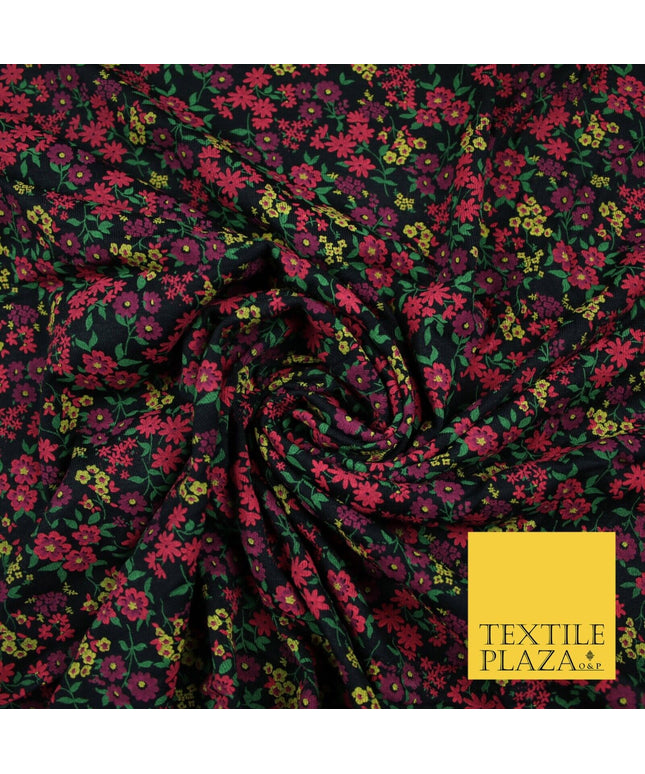 Black Ditsy Floral Mini Petals Print Soft Touch Stretch Jersey Fabric 56" 6734