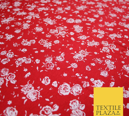 Red White Floral Bunches Petals Print Soft Touch Stretch Jersey Fabric 56" 6733
