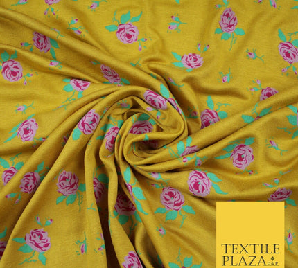 Ochre Pink Floral Ditsy Print Soft Touch Stretch Jersey Fabric 56" 6729