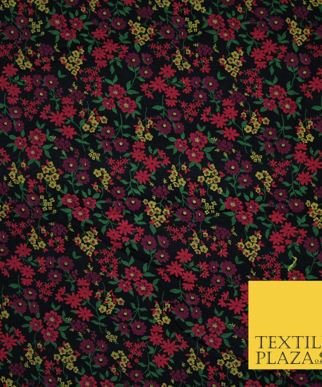 Black Ditsy Floral Mini Petals Print Soft Touch Stretch Jersey Fabric 56" 6734