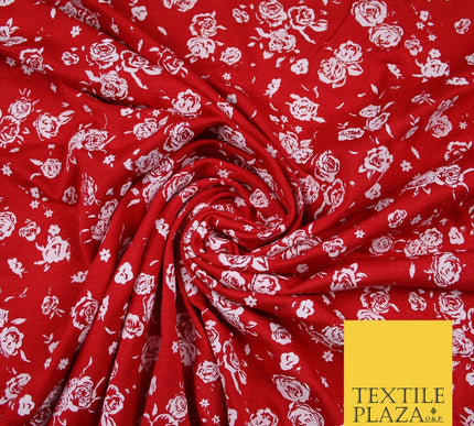 Red White Floral Bunches Petals Print Soft Touch Stretch Jersey Fabric 56" 6733