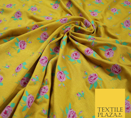 Ochre Pink Floral Ditsy Print Soft Touch Stretch Jersey Fabric 56" 6729