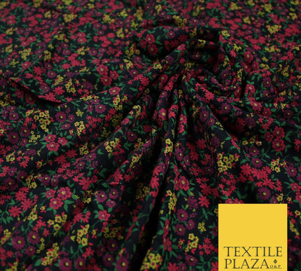 Black Ditsy Floral Mini Petals Print Soft Touch Stretch Jersey Fabric 56" 6734