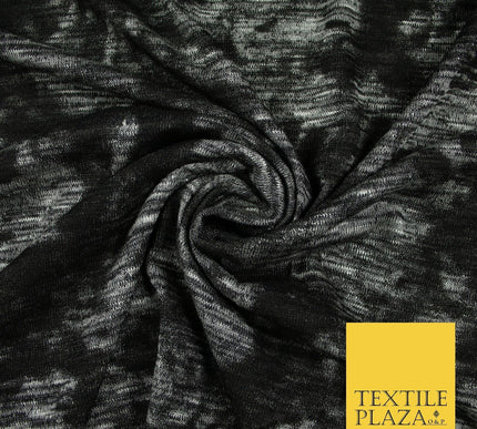 Black & Grey Faded Floral Marl Knitted Soft Touch Stretch Jersey Fabric 56" 6590